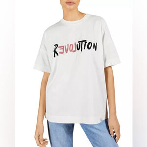 TED BAKER White SS crewneck cotton loose Revolution print Tee OVERSIZED S / M